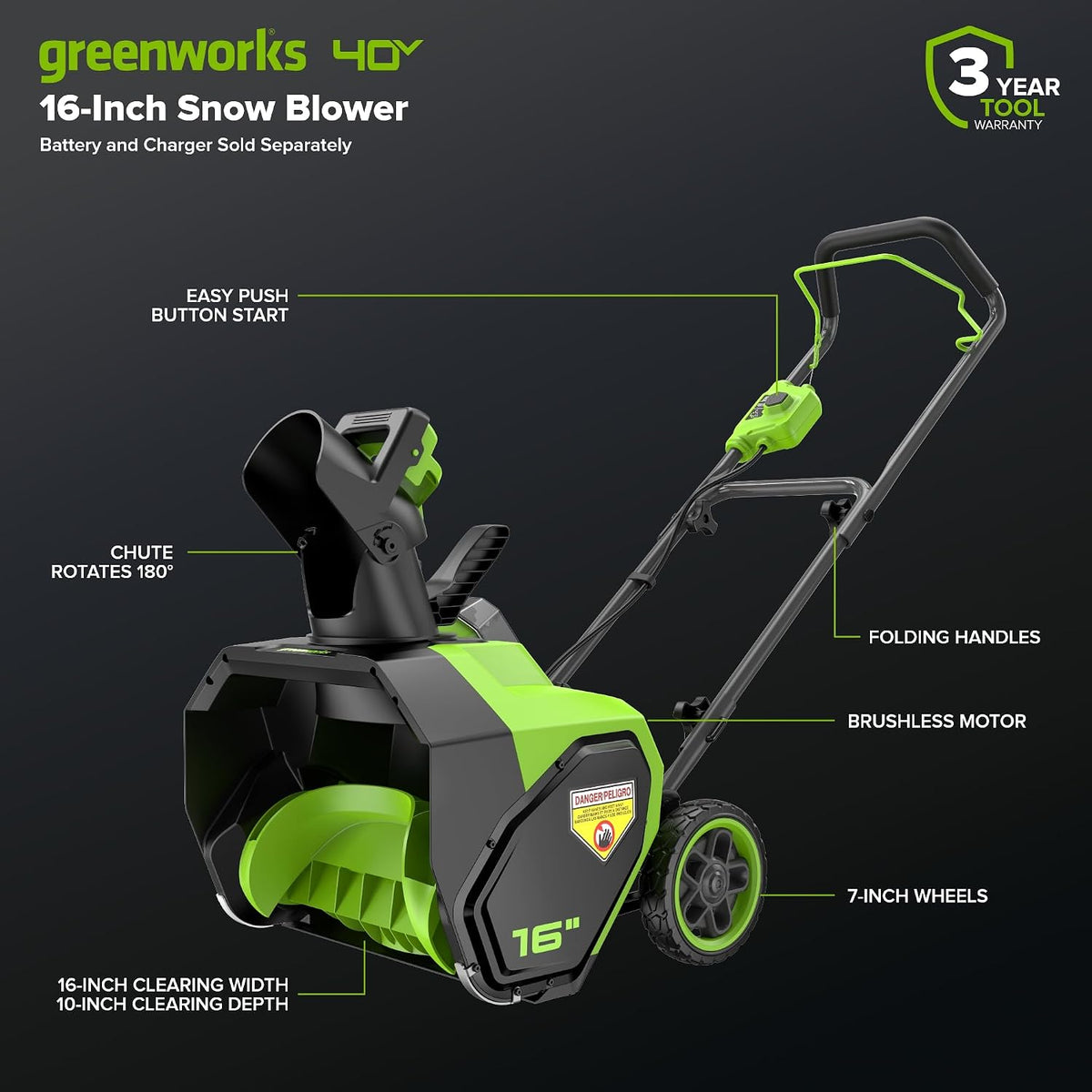 Greenworks 40V 16 in. Cordless Snow Blower (Tool Only)