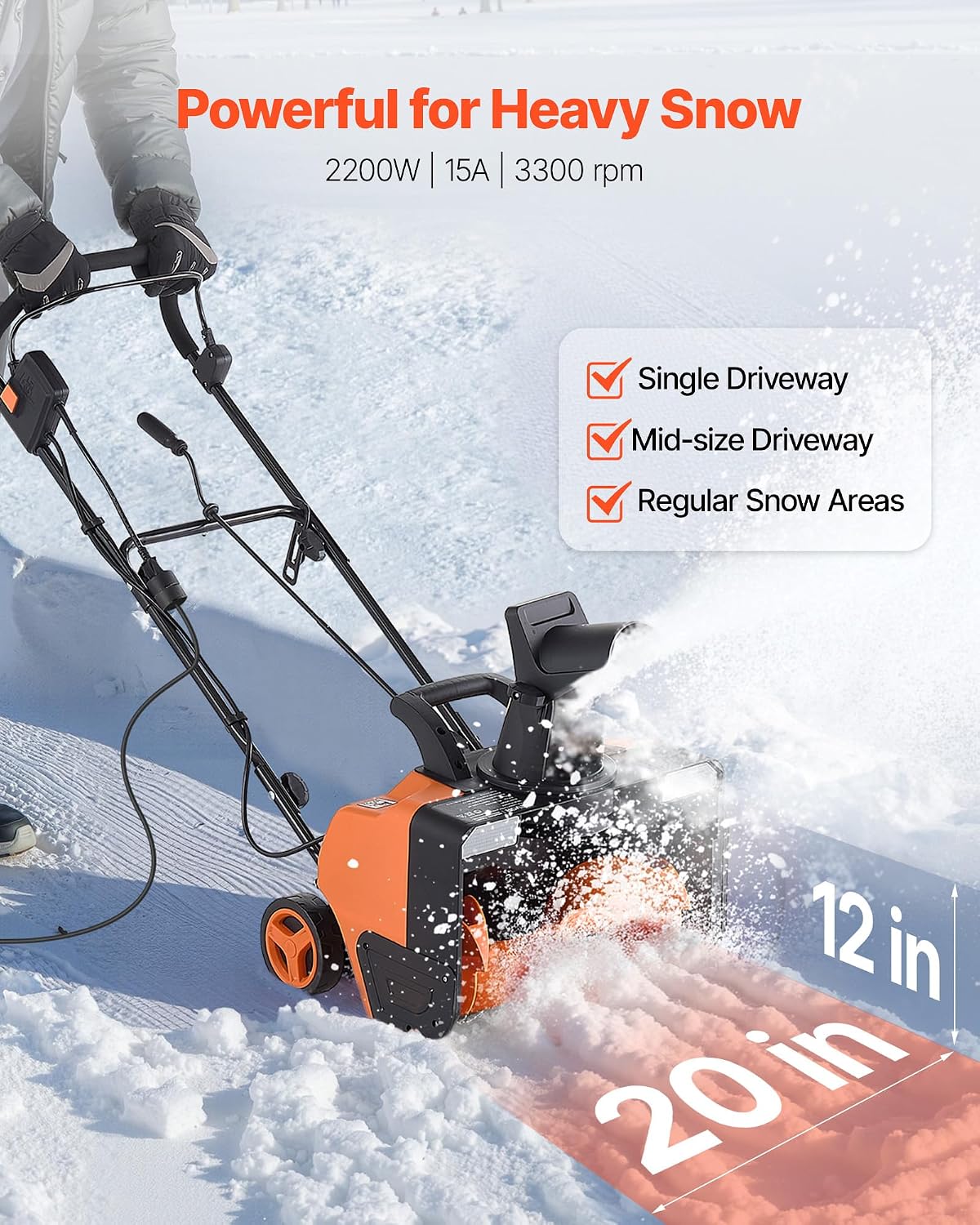 VEVOR 20 in. Corded Electric Snow Blower